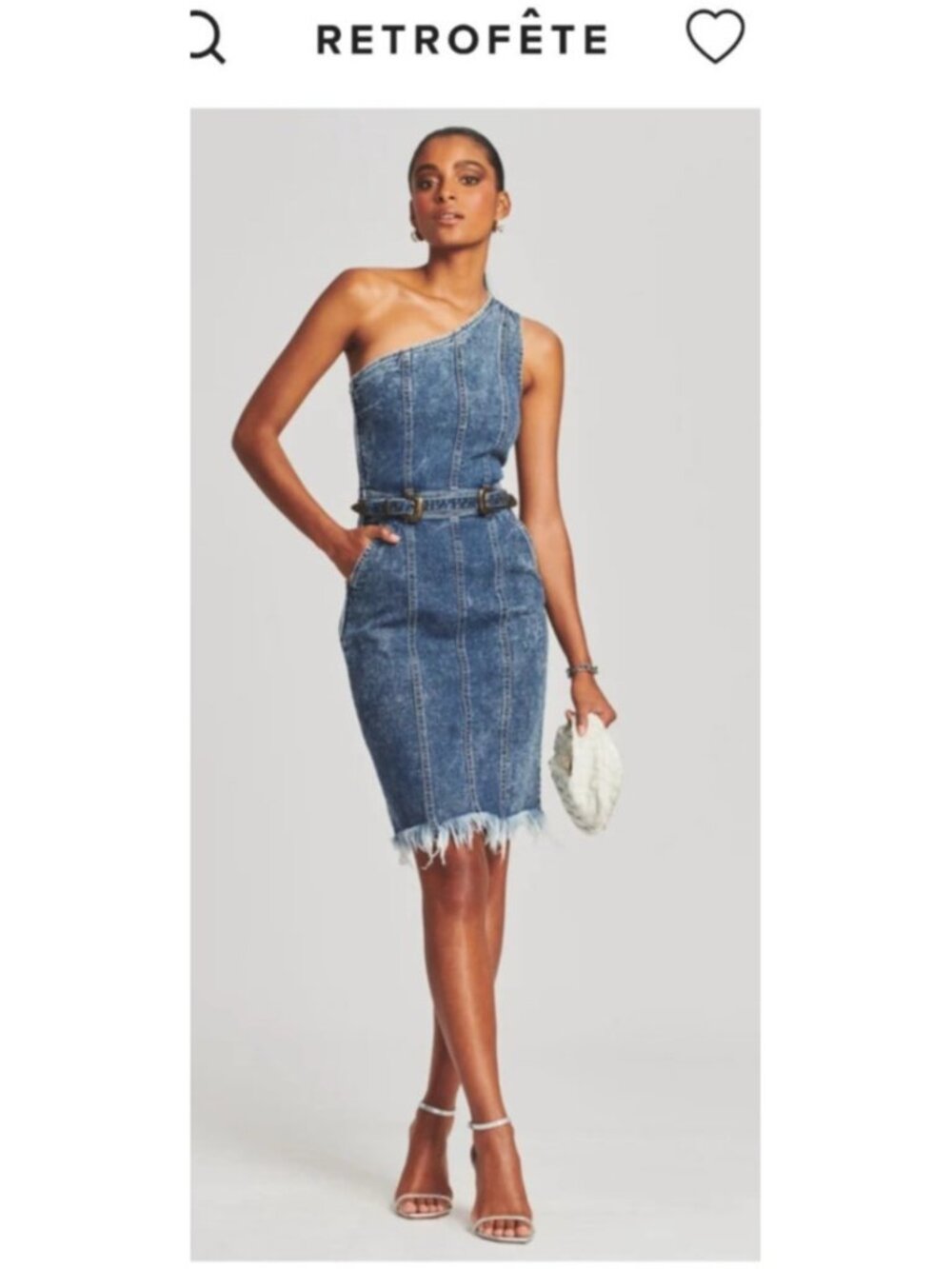 Retrofete Giorgio One Shoulder Belted Blue Denim Midi Dress Size S
